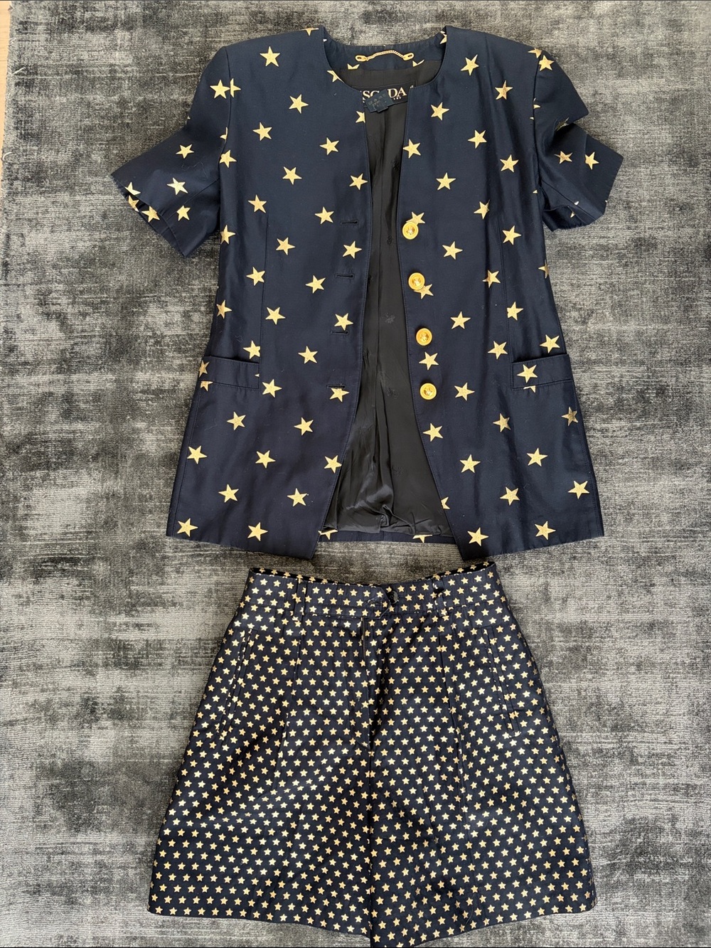 Escada Navy Jacket with Gold Star Accents